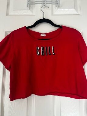 Garage Red 'CHILL' Embroidered Cropped Tee
